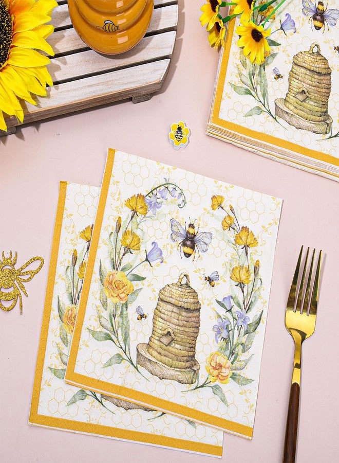 وولاين مجموعة مناديل ورقية من والين، 80 قطعة، مزينة بنقوش زهور النحل، لون أصفر فاتح، مثالية للغداء، ولتقديم الحلويات والعشاء، ولحفلات الزفاف، وأعياد الميلاد، وحفلات استقبال المولود، وغيرها من المناسبات. - Image 4